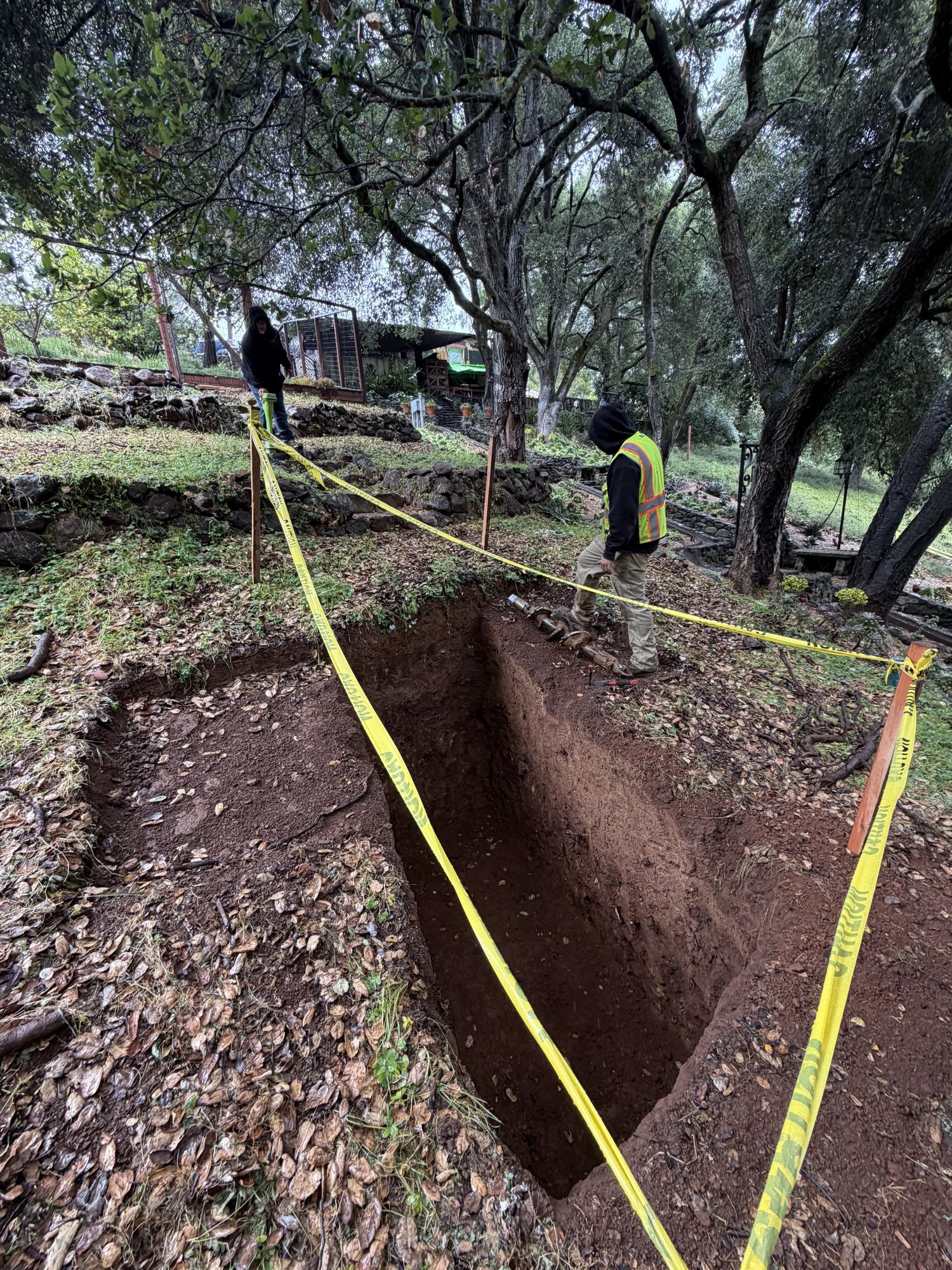 Exit pit dug and taped off on the slope