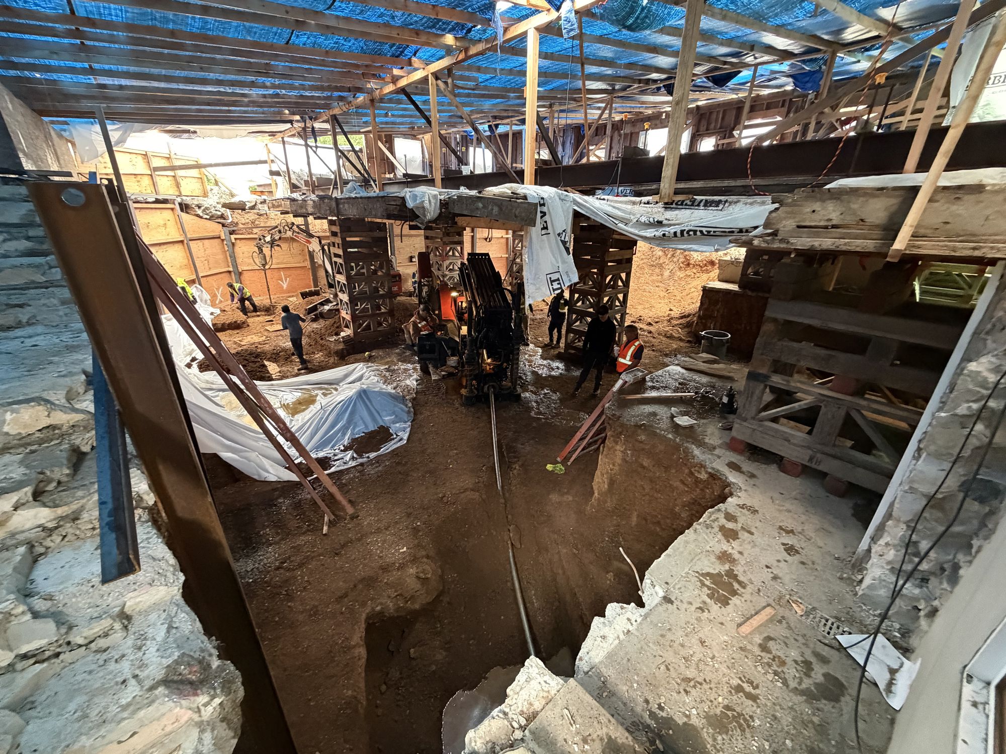 Looking down into the basement excavation from above